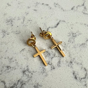 Gold Plated Cross Mini Earrings