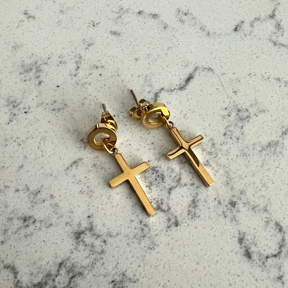Gold Plated Cross Mini Earrings