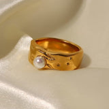 18K Gold Plated Pearl Ring - BABYDOLL