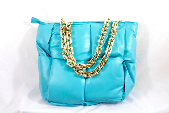 Turquoise Puff Large Shoulder Bag - AQUA