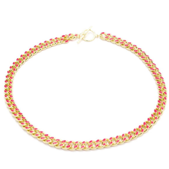 14K Gold Plated Pink Enamel Necklace - HOTGIRL