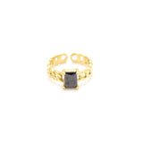 18K PVD Gold Plated Chain Rectangle Black & White Crystal CZ Stone Ring - JUBILANT
