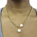 18K Gold Plated Chain Necklace With Pearl Pendant - PERCOIN