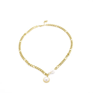 18K Gold Plated Chain Necklace With Pearl Pendant - PERCOIN