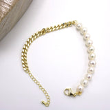 14K Gold Plated Half Pearls Half Curb Chain - PIPER