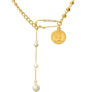 18K Gold Plated Pearl Lariat Chain Necklace -  RAVISHING