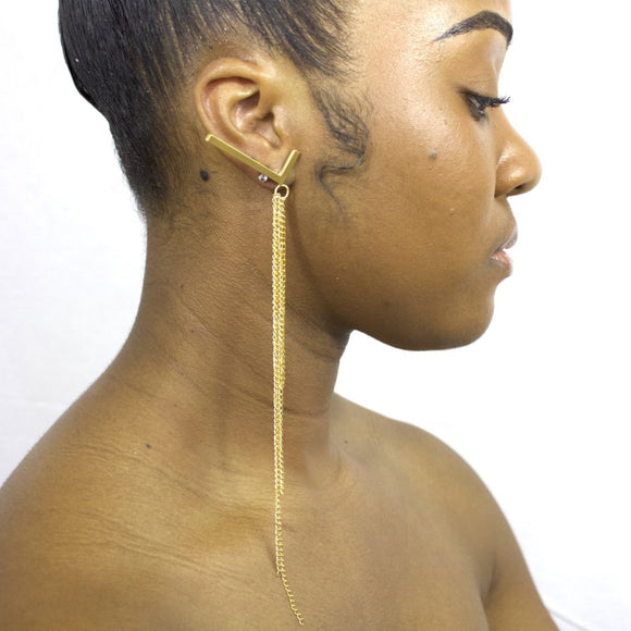 24K Gold Plated Single Chain Earring - SINGLE LADY