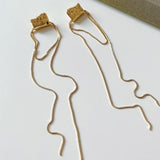14K Gold Plated Long Tassel Studded Earrings - SPLENDID