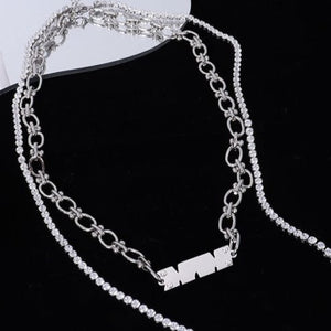 Titanium Steel Multi Strand Tassel Cubic Zirconia Necklace Chain - UNIQUE